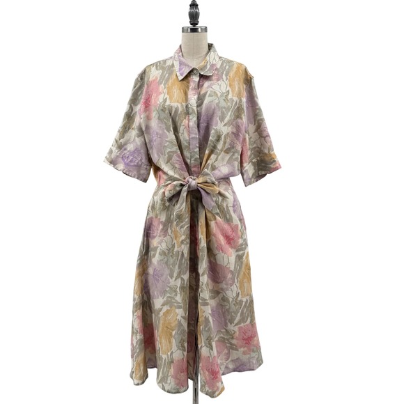 Lauren Ralph Lauren Dresses & Skirts - Lauren Ralph Lauren Shirt Dress Womens 16 Floral Linen Midi Tie Waist Excellent